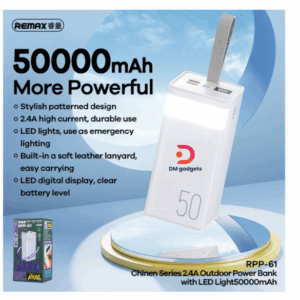 Remax®RPP-61 50000 Mbps Power Bank with 2 USB-A + 1 USB-C ports -White