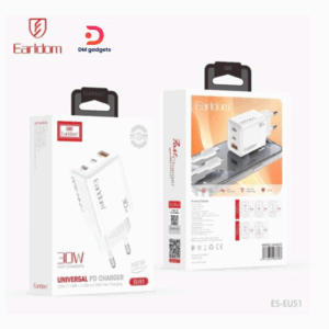 Earldom® EU51 Charger with USB-A Port, USB-C Port, and USB Lightning Port 30W-White