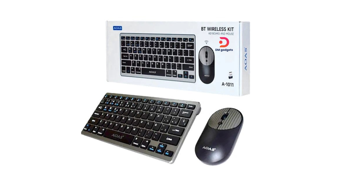 AOAS® A-1011B Wireless Bluetooth Keyboard and Mouse Combo, Type-C - A-1011B Silver-Black