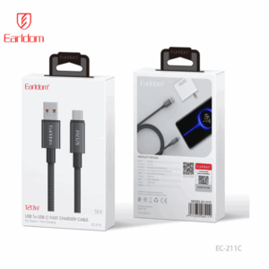 Earldom®EC-211C USB to USB Type C, 120W (6A) fast charger cable, nylon braid, black