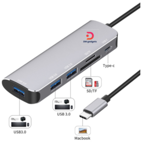 ONTEN® OTN-95116B USB-C Docking Station with USB 3.0x3, SD/TF Card Reader and PD charger-Silver