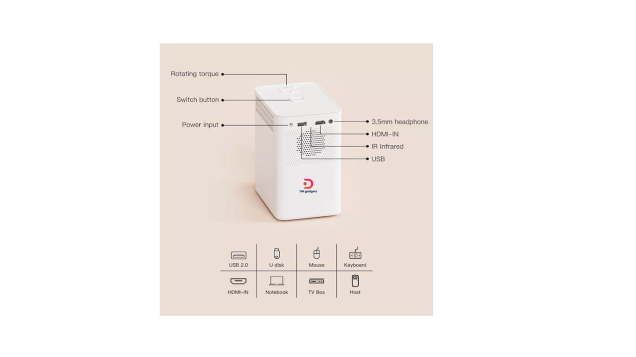 Andowl®Q800 4K Ultra HD Portable Projector with Built-in Speakers-White - Image 2