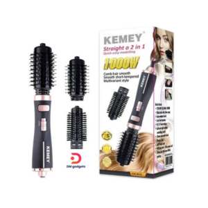 KEMEY® KM-8021 Hair Dryer – 2-in-1 Hot Hair Brush 1000W with Interchangeable Heads-Black