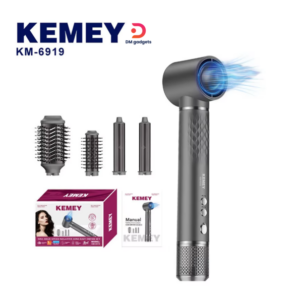 Kemey®KM-6919 Professional Hair dryer & electric hair brush 1300W 110000RPM -5in1–Set-Black