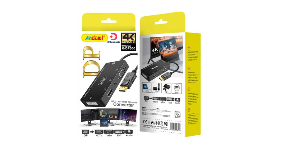 Andowl®DisplayPort to HDMI VGA DVI Audio Converter 4K - Black