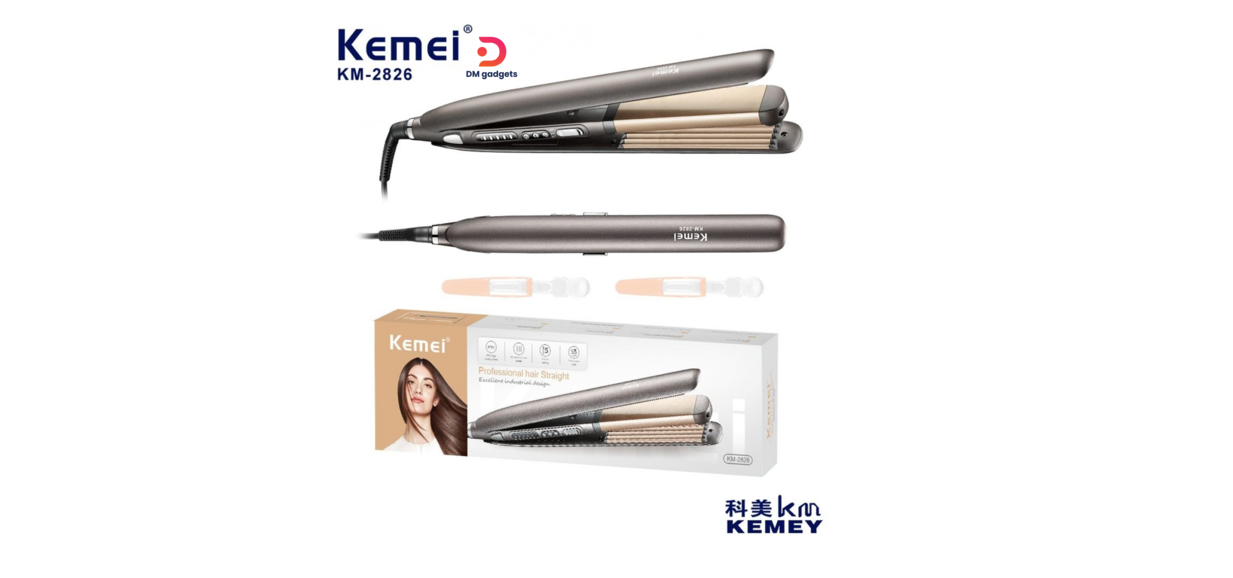 Kemei®KM-2826KEMEI 2 in 1 Electric Hair Straightener Curler Splint Flat Iron Black-Gold