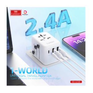 Earldom®LC16 Universal Travel Adapter with 2USB-A and 1 USB-C 2500W – White
