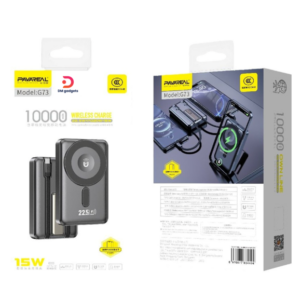 Pavareal®G73 10,000 Magsafe Power Bank 22.5W+20PDW+15W + 2 X Build in Cables - Black