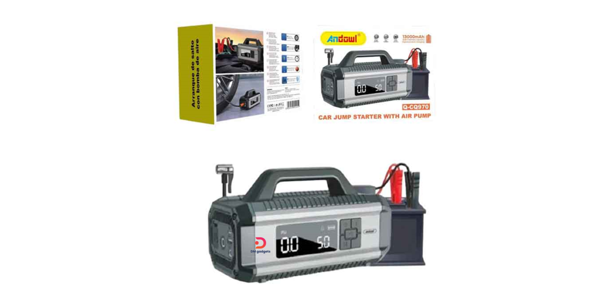 Andowl®Q-CQ970 15000mAh,150W, Portable Car Battery Jump Starter with Air Pump - Black