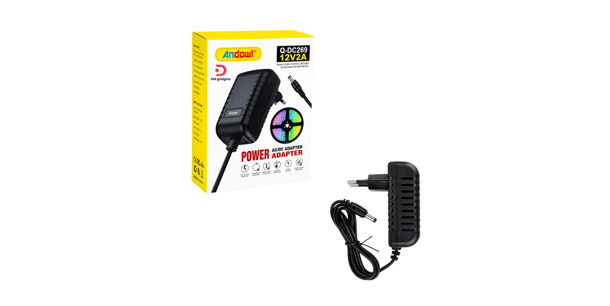 Andowl®Q-DC269 12V 2A AC/DC Power Adapter with DC Plug for LEDs and Electronic Devices -Black
