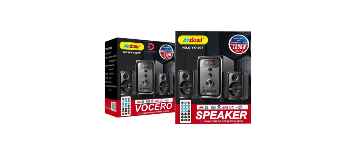 Andowl®Q-YX107T 2.1 Computer Speaker System 1000W PMPO+USB, Micro SD, Bluetooth, R/Control-Black
