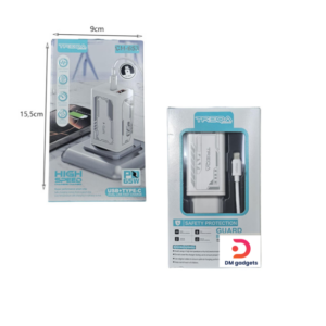 Treqa®CH-653 PD 65W USB-A+ Type-C ports with Type-C to iOS Cable – Fast Charger-White