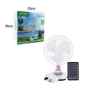 GDTimes®GD-8019 Solar-powered fan +power bank, two lights, and power cord –Rechargeable fan +solar panel