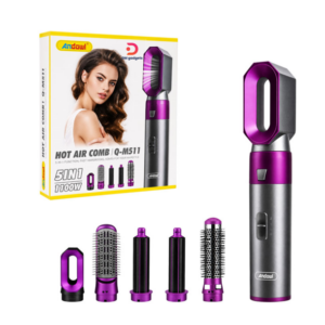Andowl®Q-M511 Hot Air Hair Styler 5 in 1 Function 1100W with Attachments - Silver