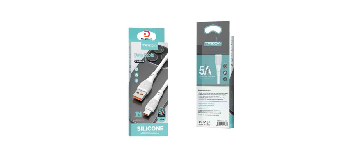Treqa®1m CA-8983 – USB to Type-C 5A Fast Charging Silicone Data Cable - White