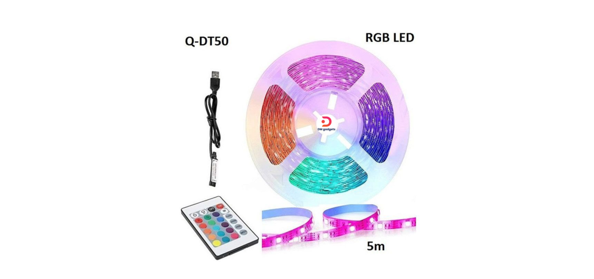 Andowl®Q-DT50 Waterproof USB-Powered (5V) RGB LED Strip, 5m Long with 6 LEDs per Meter and Remote Control