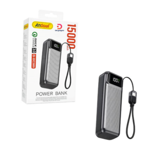 Andowl®Q-DC389 15000mAh Fast-Charging Power Bank with Digital Display + Built-in Cable