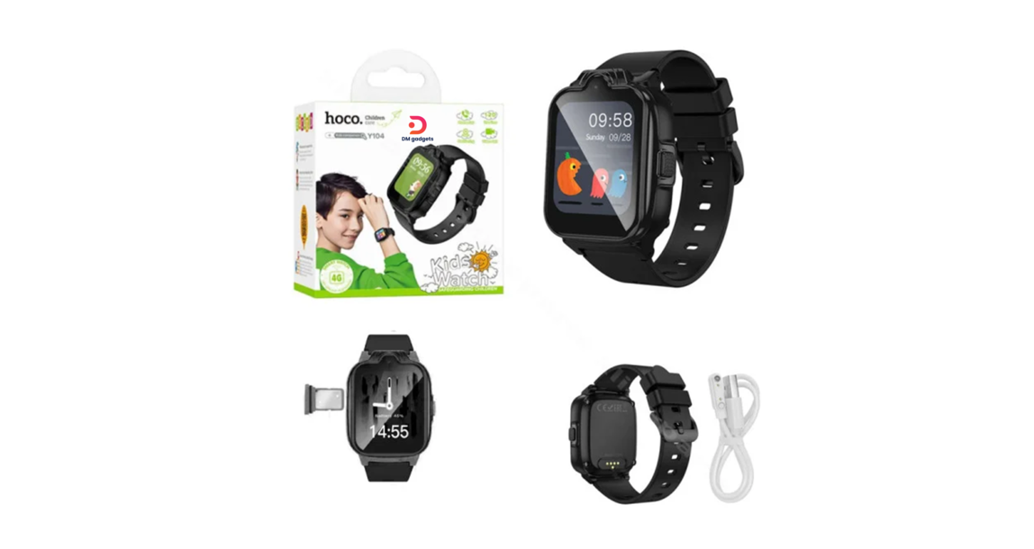 Hoco®Y104 4G Smart Watch for Kids –Phone Call Support GPS, Wi-Fi, HD Touchscreen + LBS – Black