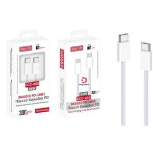 ERDOM®ECC-005 Braided PD Type-C to Type-C Cable 65W 3m Charging Cable - White