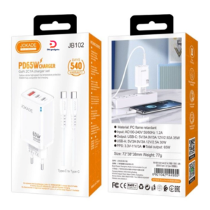 JOKADE®JB102 PD65W GaN 2C1A Charger Set with Type-C to Type-C Cable - White