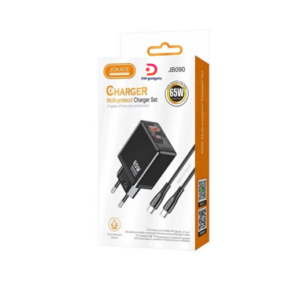 JOKADE®JB090 Fast Charger 65W with 1 USB-A and 1 Type-C Ports + Type-C to Type-C Cable-Black