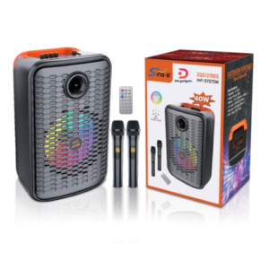 Sing-e®ZQS12156S – 12″ 40W Portable Bluetooth Karaoke Speaker + 2 Wireless Microphones + R/control