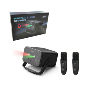 V12®Portable Speaker with Party Lights and Bluetooth + 2 Wireless Microphones/TF card support - Black