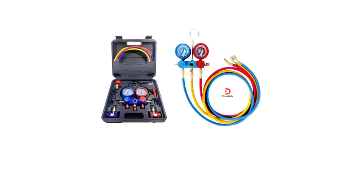 DM®089101 Air Conditioning Manifold Gauge Set with Valves and Flow Indicator for Freon and Tubing