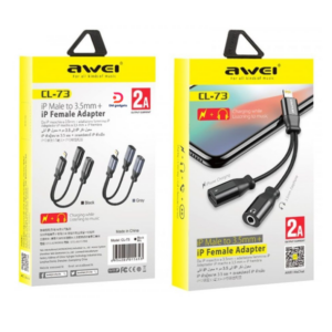 AWEI®CL-73 iP Male to 3.5mm + iP Female Adapter - Black