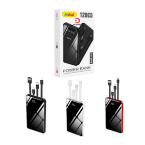 Andowl®Q-DC110 White 12000mAh Power Bank with Built-in Charging Cables