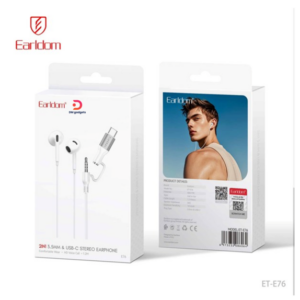 Earldom®ET-E76 in-ear headphones with a microphone, 2-in-1 connector (Type C and 3.5 mm jack), white