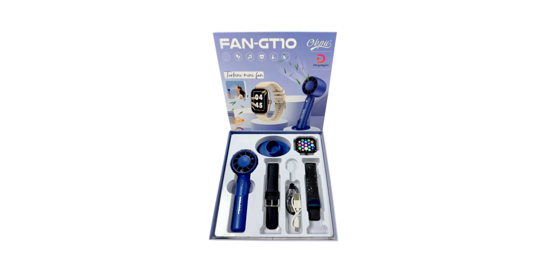 FAN-GT10®260301 Smartwatch set with wireless handheld fan – Black