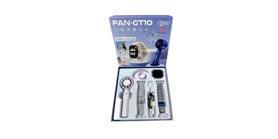 FAN-GT10®260301 Smartwatch set with wireless handheld fan – Grey