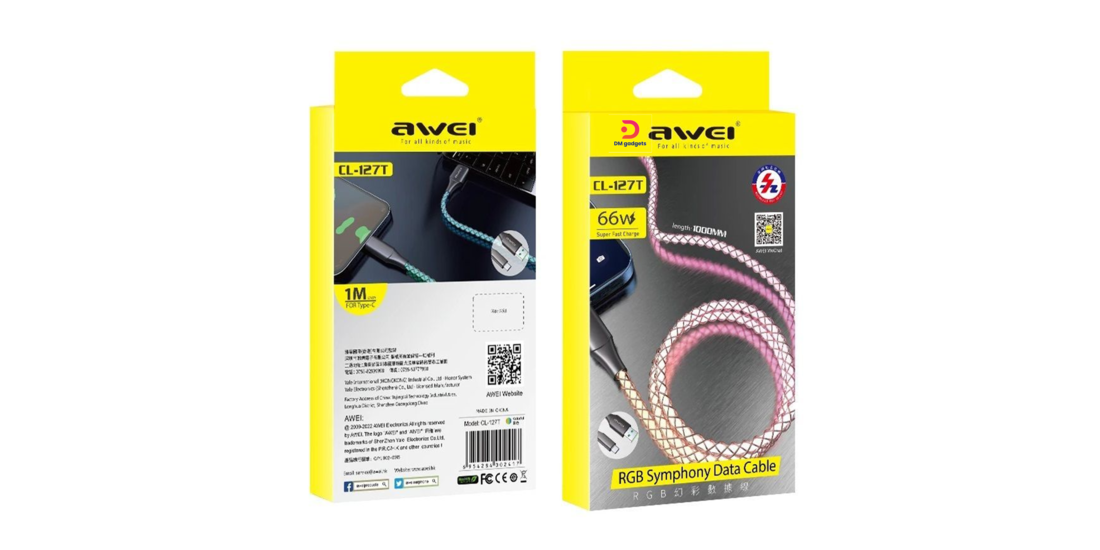 AWEI®CL-127T 66W RGB Symphony Light Type-C Fast Charge Data Cable 1m