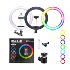 DM®3D-36, 36cm (14″) RGB LED Ring Light with Mobile Phone Holder & Adjustable Lighting