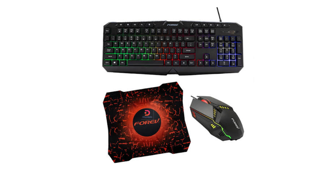 FOREV®FV-Q909 3 in 1 Rainbow Backlit Gaming Gombo Pack - Black
