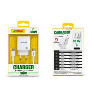 Andowl®Q-CD663 – 30W USB-C PD Charger with Type-C to Type-C Cable