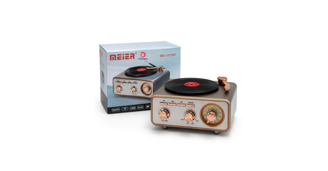 Meier®MD-1217BT – Retro Bluetooth Turntable with FM/AM/SW Radio, USB, TF & AUX Dark-Grey
