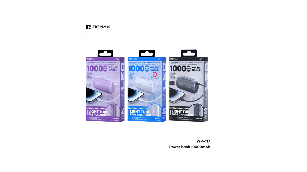 Remax®WP-117 10000 Power Bank PD20W+22.5W Super-Fast Charging + 0.2m Type C-C Cable Black - Image 2