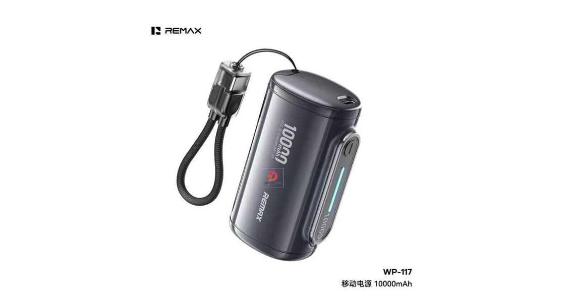 Remax®WP-117 10000 Power Bank PD20W+22.5W Super-Fast Charging + 0.2m Type C-C Cable Black