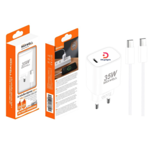 Maxwell®MW-303 35W PD Fast Charging Adapter with Type-C to Type-C Cable - White