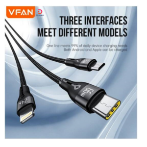 VFAN®X15 66W Super-Fast 3 IN 1 Nylon Braided Charging Cable
