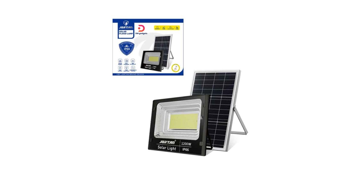 Jortan®0274008 1200W LED Solar Floodlight with Remote Control, IP66