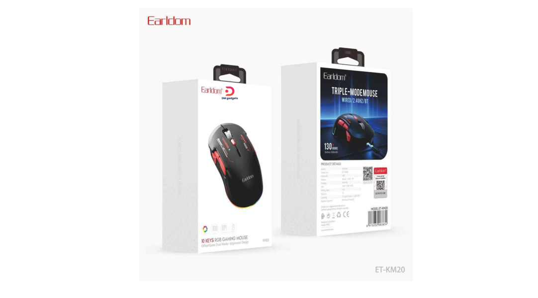 Earldom®KM20 Triple-Mode Wired/2.4GHZ/BT 7 Keys RGB Gaming Mouse - Black