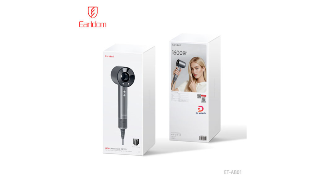 Earldom®AB01 Professional High Speed Hair Dryer 1600W-3 Speed-hot Cold Air Mode Silver-Black