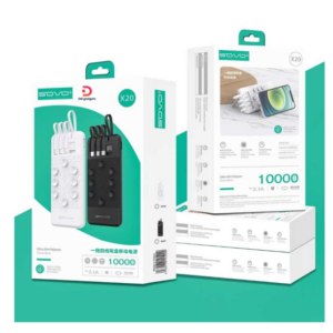 SOVO®X20 Powerbank 4in1 – Fast Charge – 10.000mah built-in Cable - Black