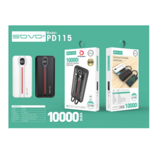SOVO®PD115 Powerbank 2in1 – Fast Charge – 10.000mah – 22.5W - Black