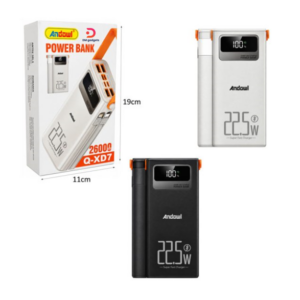 Andowl®Q-XD7 26000mAh -22.5W Power Bank with Digital Display + Built-in Cables -Black
