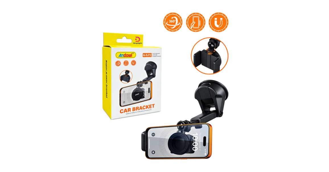 Andowl ®Q-ZJ72 Car Phone Holder with Magnetic Mount + 360° Rotation – Black