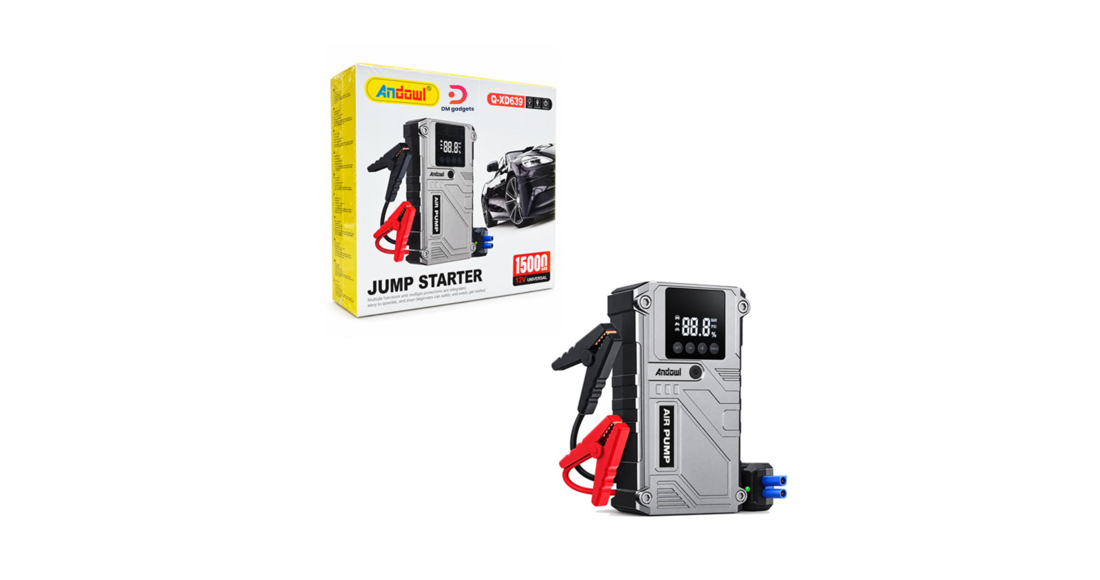 Andowl®Q-XD639 12V 15000mAh Car Jump Starter with Air Pump, Power Bank, and Digital Display